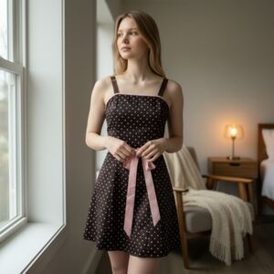 Vtg Gunne Sax Jessica McClintock Satin Polka-dot Midi Dress Barbiecore